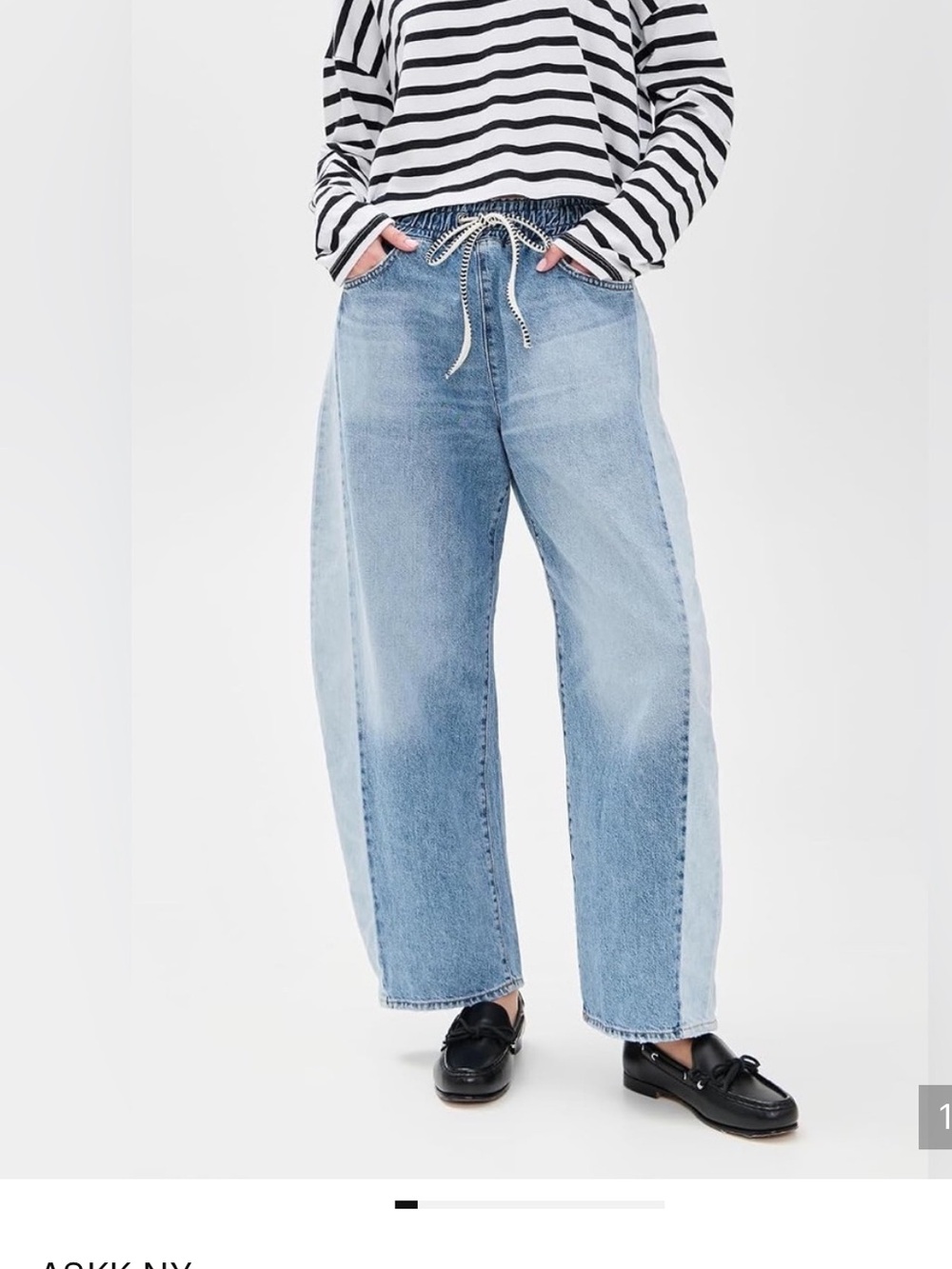 ASKK NY Two-Tone Light Blue Barrel Jeans with Drawstring